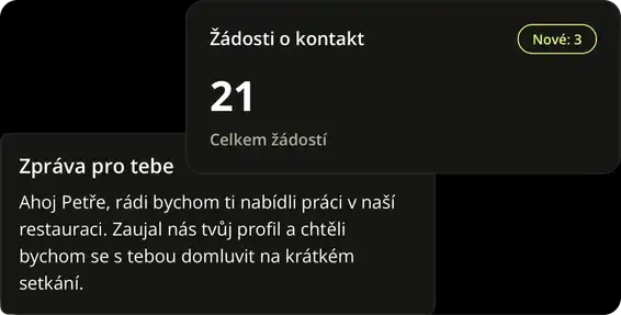 Ukázka zprávy od zaměstnavatele a přehledu žádostí o kontakt v Pitchty