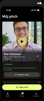 Mobilní aplikace Pitchty: profil s video představením
