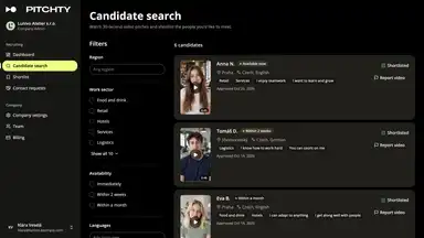 Candidate search with video introductions in the Pitchty employer app
