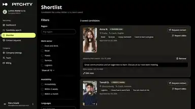 Shortlist of saved candidates in the Pitchty employer app